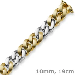 10mm Armband Armkette Panzerarmband 750 Gold Gelbgold & Weißgold 19cm Unisex