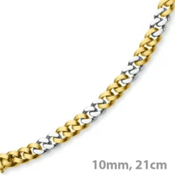10mm Armband Armkette Panzerarmband, 585 Gold Gelbgold & Weißgold 21cm