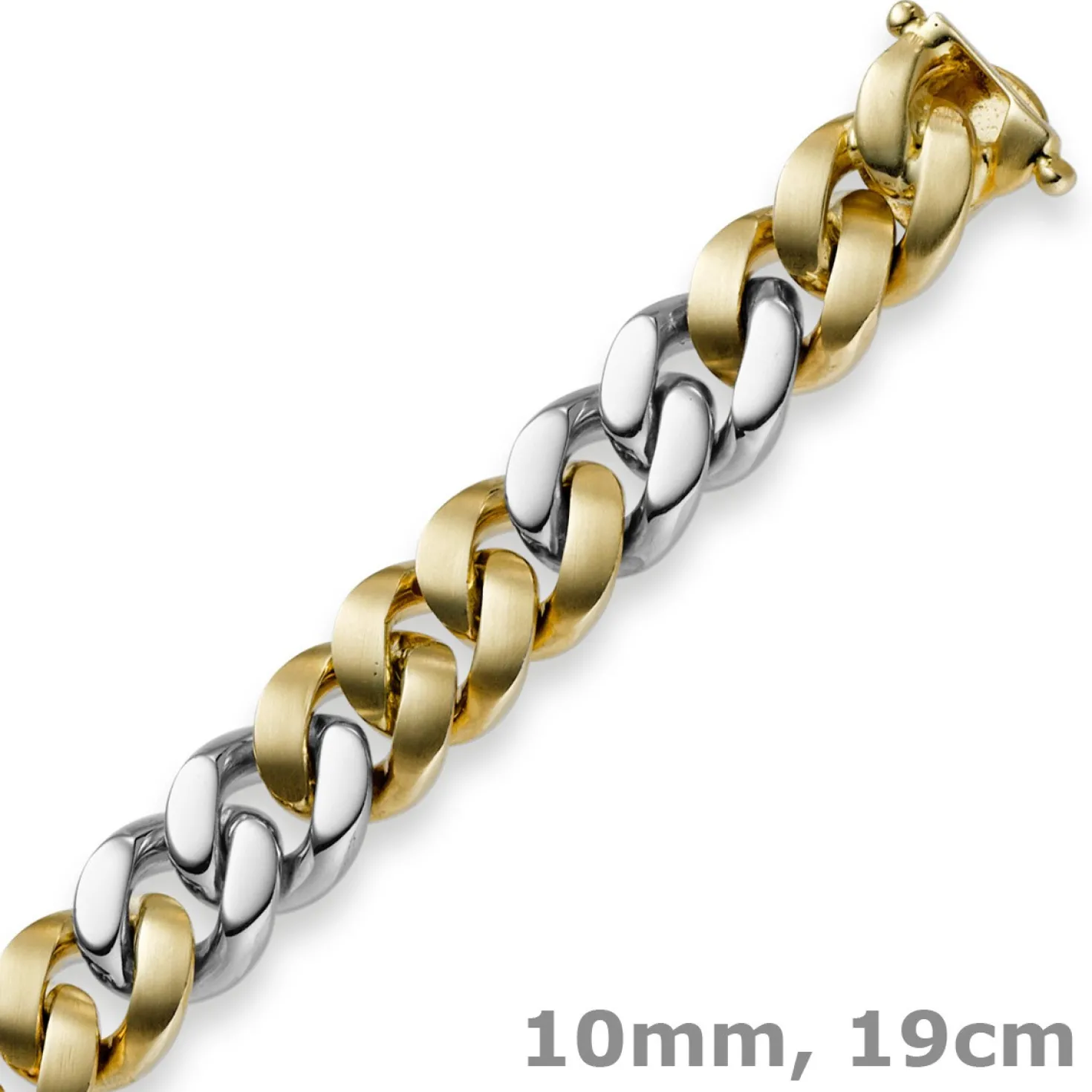 10mm Armband Armkette Panzerarmband, 585 Gold Gelbgold & Weißgold 19cm
