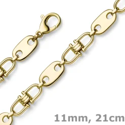 11mm Armband Armkette Platte-Steigbügelkette aus 585 Gold Gelbgold massiv 21cm