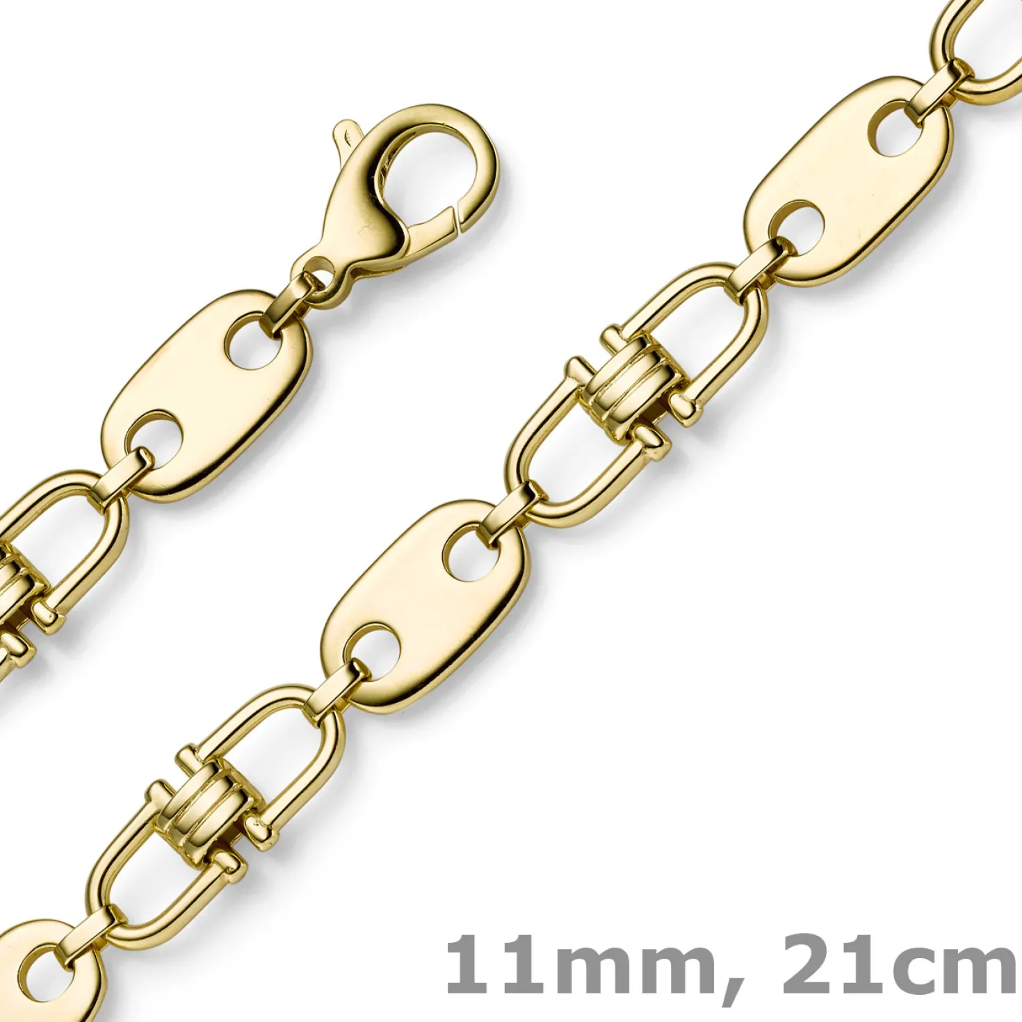 11mm Armband Armkette Platte-Steigbügelkette aus 585 Gold Gelbgold massiv 21cm