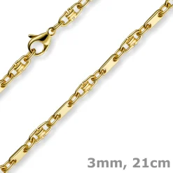 3mm Armband Armkette Platte-Steigbügelkette, 585 Gold Gelbgold, 21cm