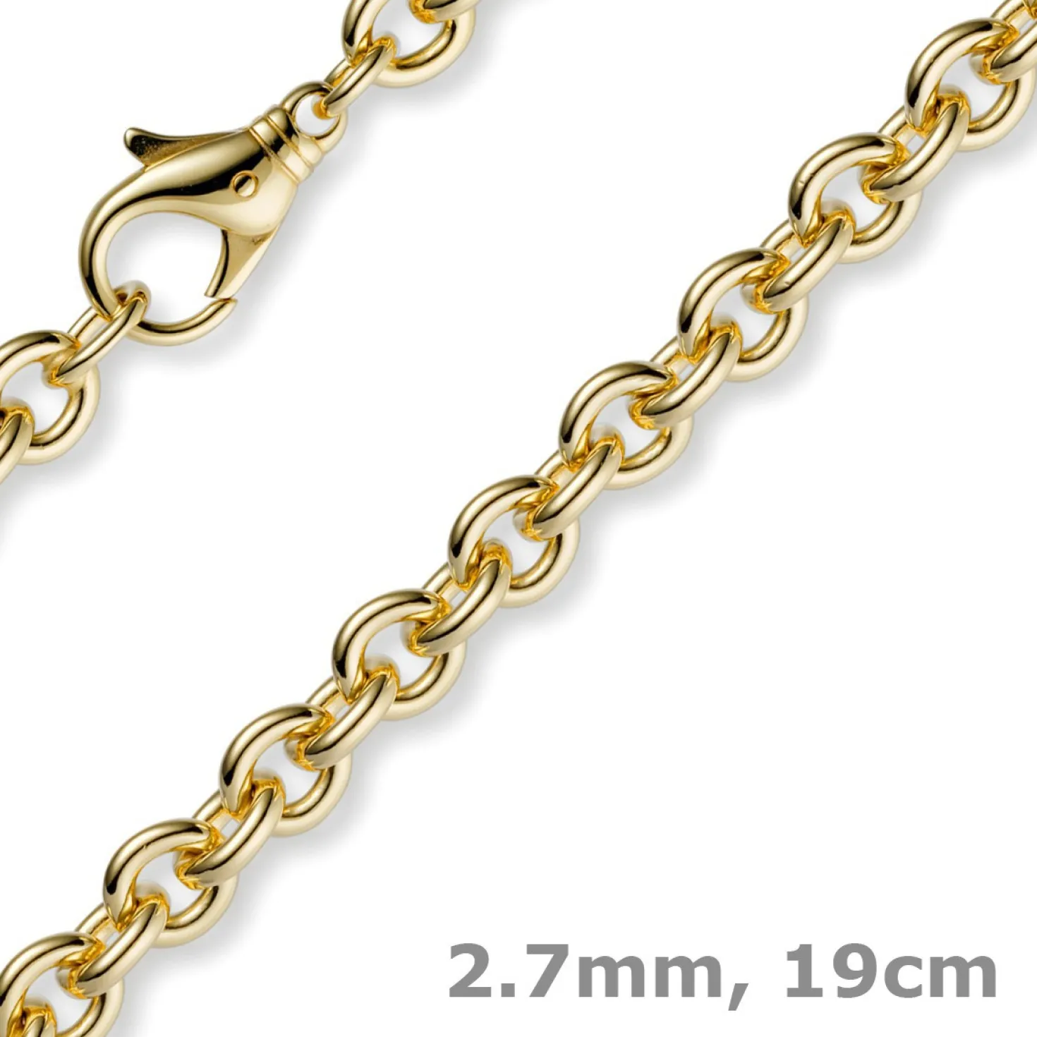 2,7mm Armband Armkette Rundankerkette 585 Gold Gelbgold, 19cm Unisex