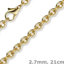 2,7mm Armband Armkette Rundankerkette 750 Gold Gelbgold, 21cm Unisex