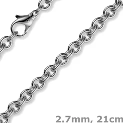 2,7mm Armband Armkette Rundankerkette 750 Gold Weißgold, 21cm Unisex