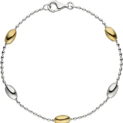 1,5mm Armband Armkette, 925 Silber, rhodiniert teilvergoldet mit Gelbgold, 19cm
