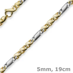 5mm Armband Armkette Tigeraugekette, 585 Gold Weißgold & Gelbgold 19cm