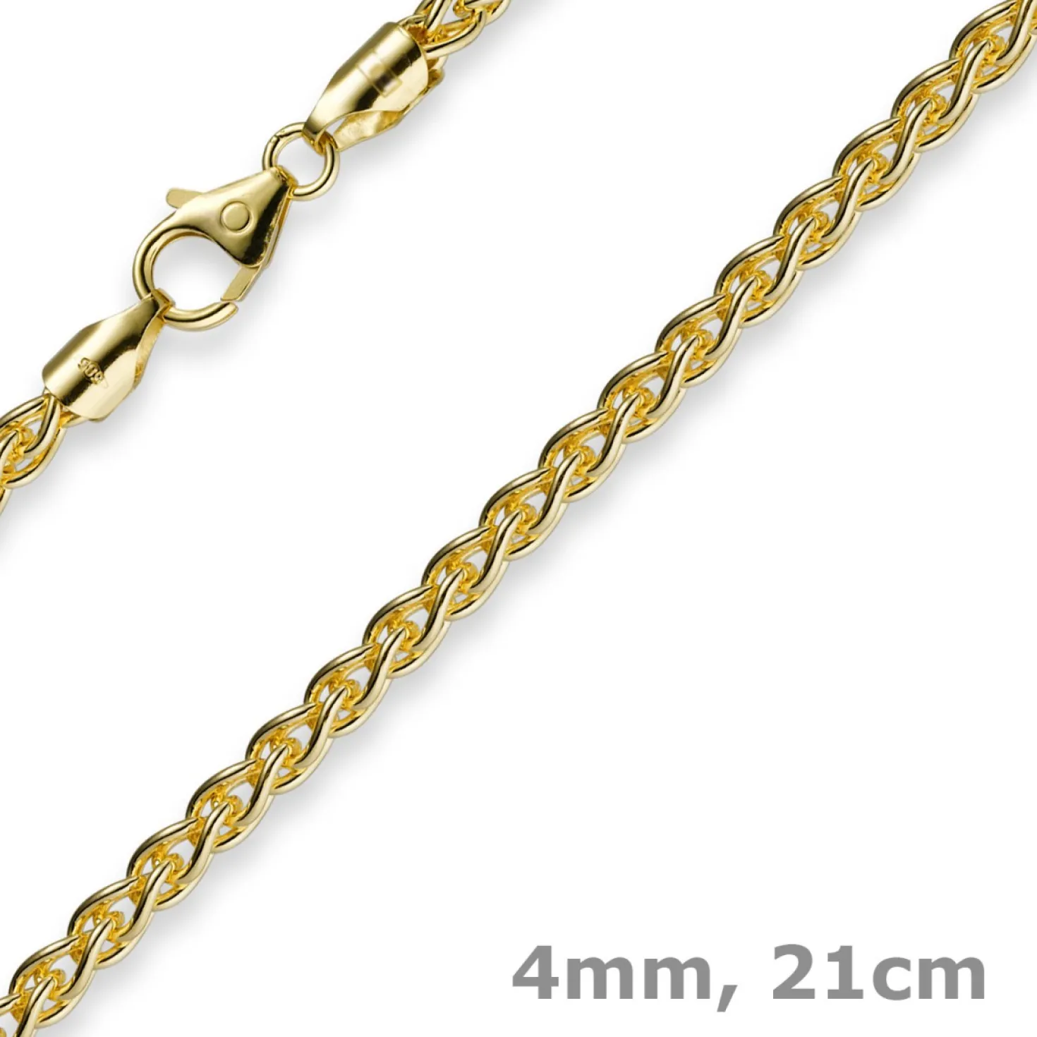 4mm Armband Armkette Zopfkette aus 585 Gold Gelbgold, 21cm, Unisex