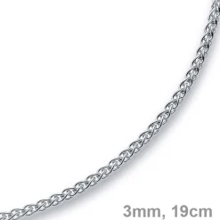 3mm Armband Armkette Zopf-Kette aus 585 Gold Weißgold, 19cm, Unisex