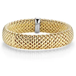 14mm Armband Armreif Armschmuck elastisch aus 750 Gold gelb/weiß strukturiert