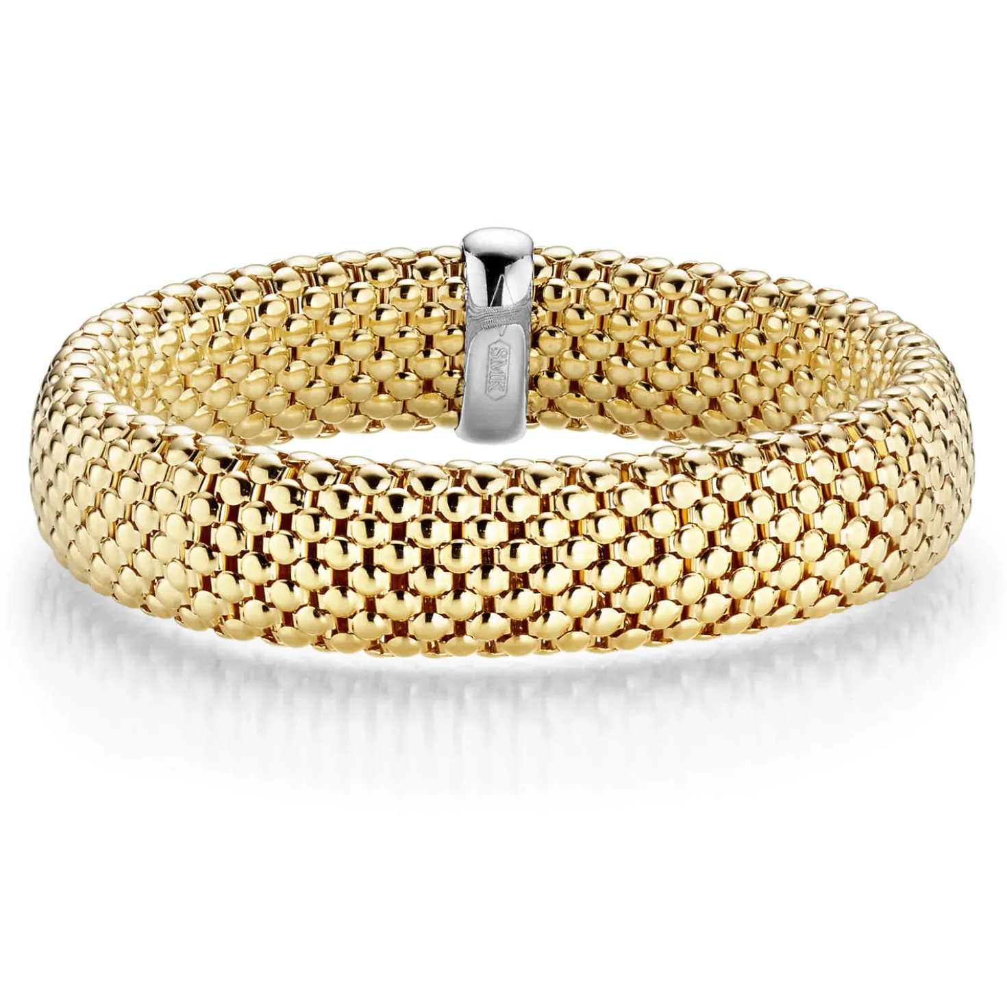 14mm Armband Armreif Armschmuck elastisch aus 585 Gold gelb/weiß strukturiert