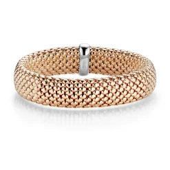 14mm Armband Armreif Armschmuck elastisch aus 585 Gold rot/weiß strukturiert