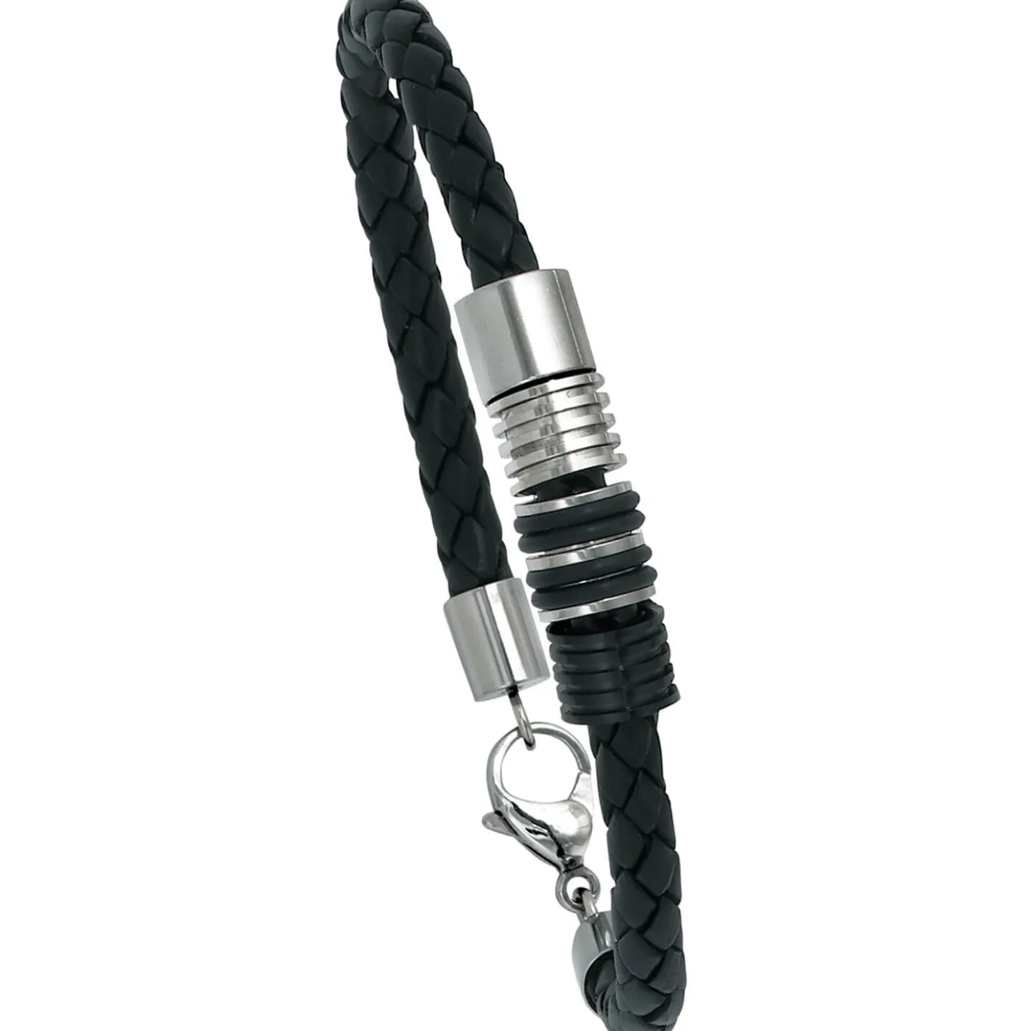 9,3mm Armband Armschmuck Leder und Kautschuk Edelstahl 21cm Herren