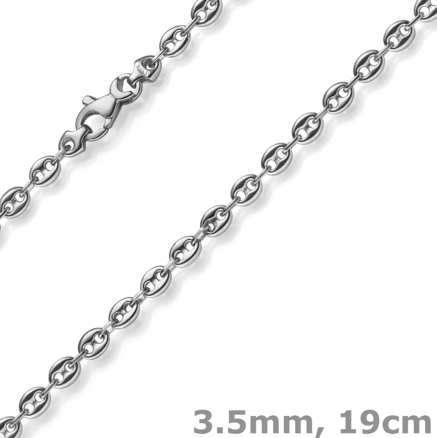3,5mm Armband Bohnenkette Schiffsankerkette aus 585 Gold Weißgold 19cm