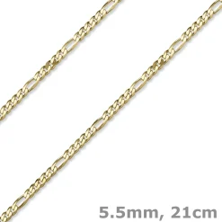 5,5mm Armband diamantierte Figaro-Kette aus 585 Gold Gelbgold Armschmuck, 21cm