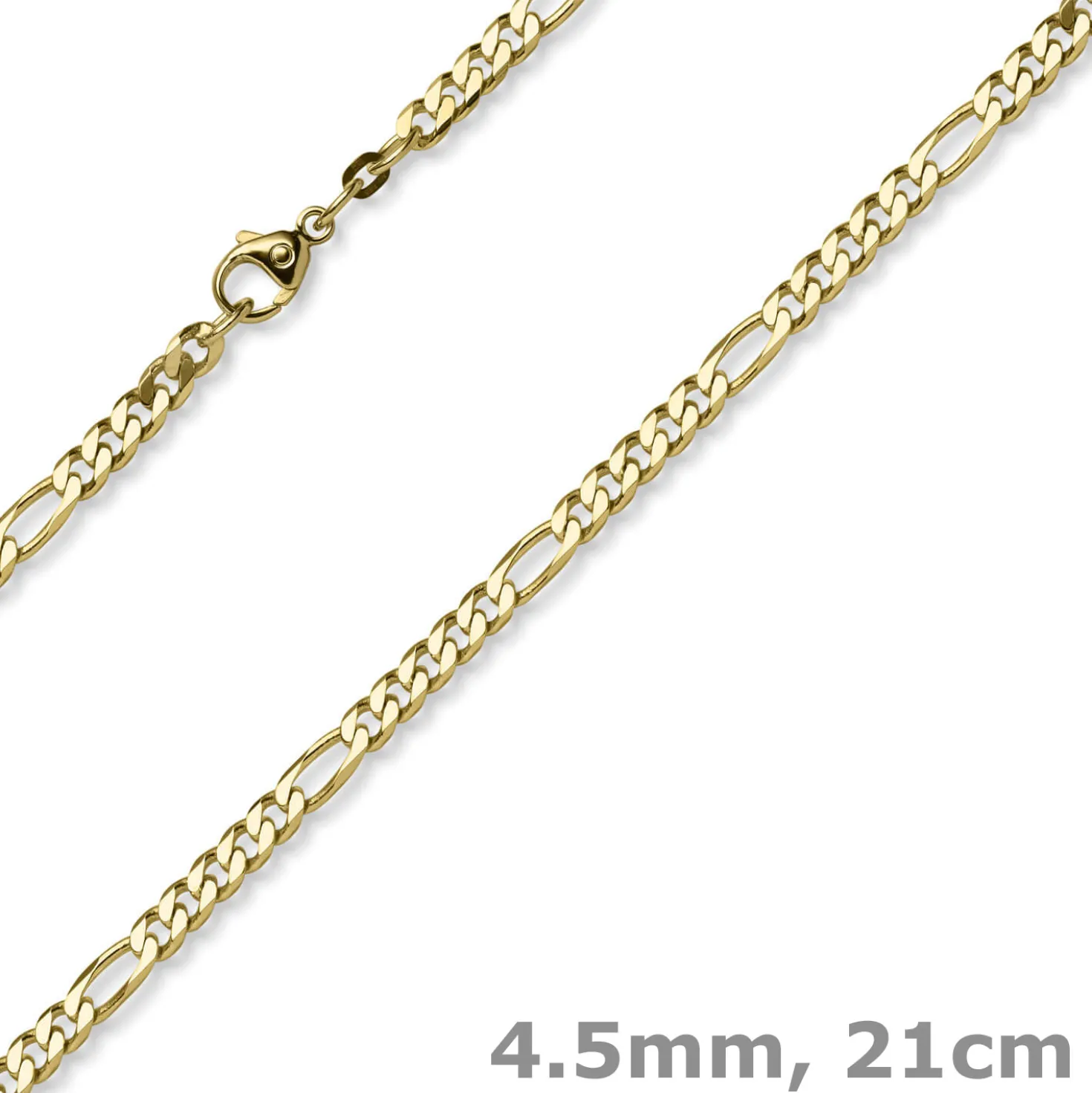 4,5mm Armband diamantierte Figaro-Kette aus 585 Gold Gelbgold Armschmuck, 21cm