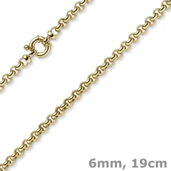 6mm Armband Erbskette aus 585 Gold Gelbgold Armschmuck Armkette, Unisex, 19cm