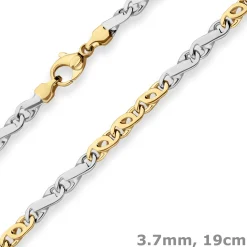 3,7mm Armband Fantasiekette Goldarmband Armschmuck aus 585 Gold gelb/weiß 19cm