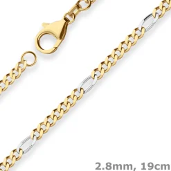 2,8mm Armband Figarokette diamantiert Armschmuck aus 750 Gold gelb/weiß 19cm