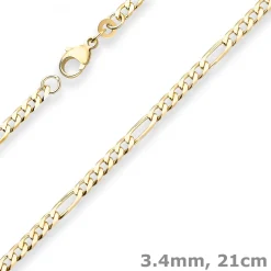 3,4mm Armband Figarokette diamantiert Armschmuck aus 333 Gold Gelbgold 21cm