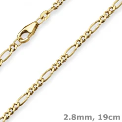 2,8mm Armband Figarokette diamantiert Armschmuck aus 585 Gold Gelbgold 19cm