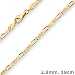 2,8mm Armband Figarokette diamantiert Armschmuck aus 750 Gold Gelbgold 19cm
