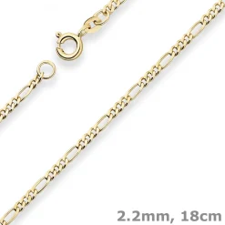 2,2mm Armband Figarokette diamantiert Armschmuck aus 585 Gold Gelbgold 18cm