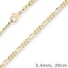 3,4mm Armband Figarokette diamantiert Armschmuck aus 585 Gold Gelbgold 20cm