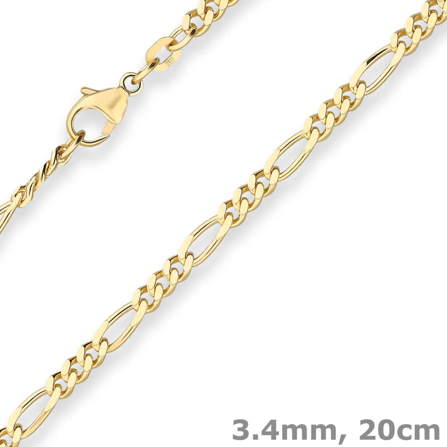 3,4mm Armband Figarokette diamantiert Armschmuck aus 585 Gold Gelbgold 20cm