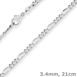 3,4mm Armband Figarokette diamantiert Armschmuck aus 585 Gold Weißgold 21cm