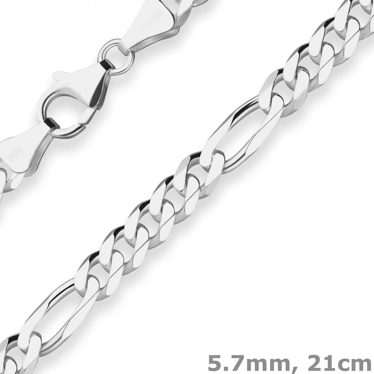 5,7mm Armband Figarokette diamantiert Armschmuck aus 925 Silber 21cm
