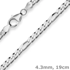 4,3mm Armband Figarokette diamantiert Armschmuck aus 925 Silber rhodiniert 19cm