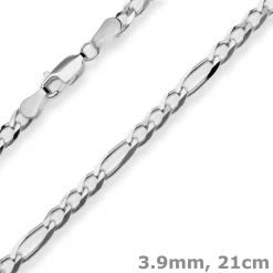 3,9mm Armband Figarokette diamantiert Armschmuck aus 925 Silber rhodiniert 21cm