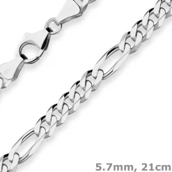 5,7mm Armband Figarokette diamantiert Armschmuck aus 925 Silber rhodiniert 21cm