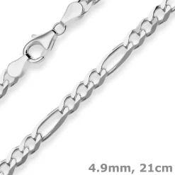 4,9mm Armband Figarokette diamantiert Armschmuck aus 925 Silber rhodiniert 21cm