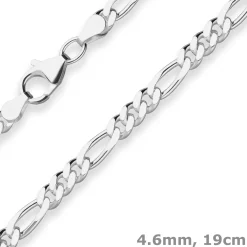 4,6mm Armband Figarokette diamantiert Armschmuck aus 925 Silber 19cm