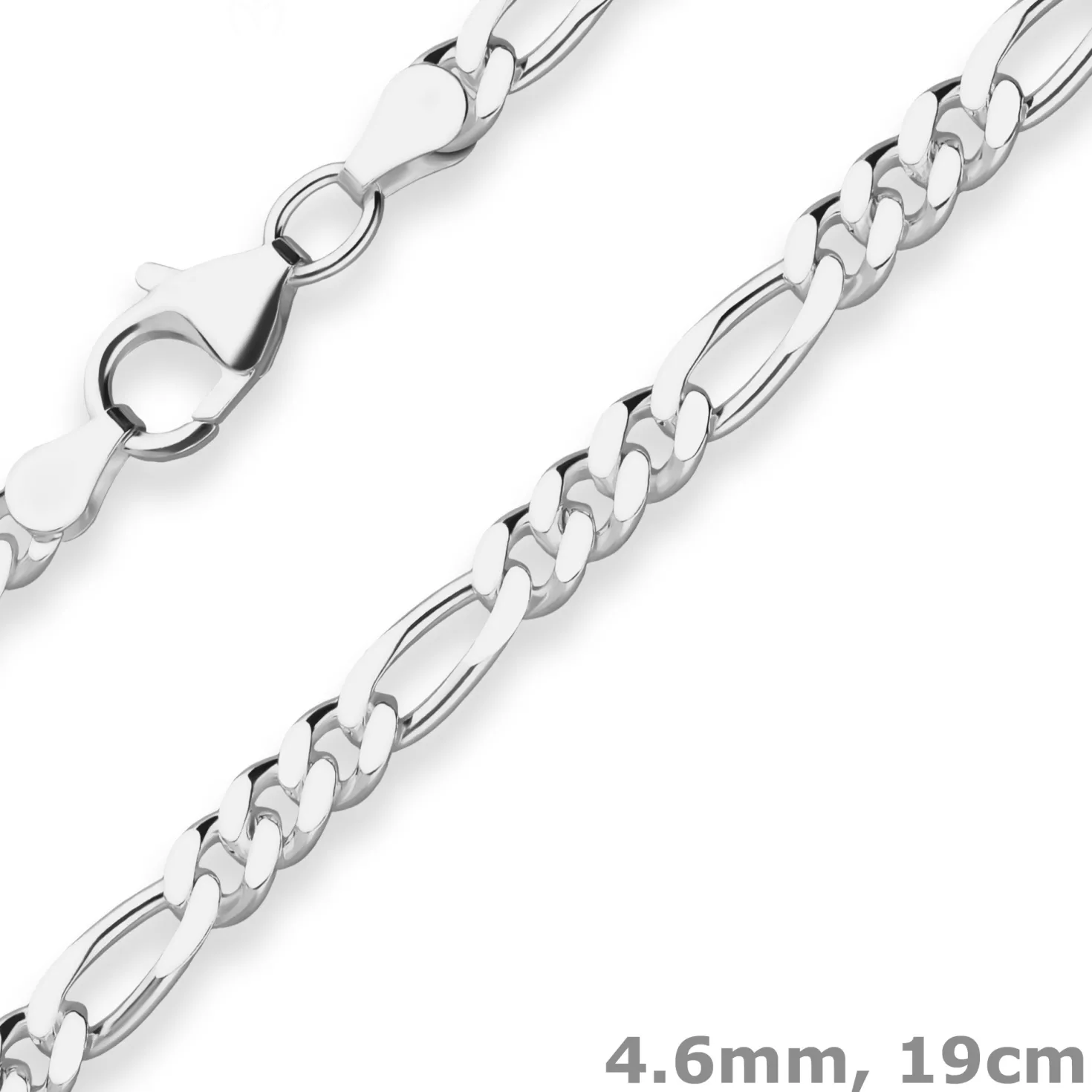 4,6mm Armband Figarokette diamantiert Armschmuck aus 925 Silber 19cm