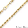 3,3mm Armband Kordelkette hohl Armschmuck aus 333 Gold Gelbgold 21cm