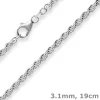 3,1mm Armband Kordelkette massiv Armschmuck aus 925 Silber rhodiniert 19cm