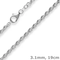 3,1mm Armband Kordelkette massiv Armschmuck aus 925 Silber rhodiniert 19cm