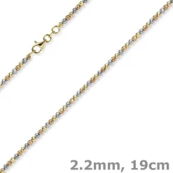 2,2mm Armband Kugelarmband aus 750 Gold gelb/rot/weiß tricolor diamantiert 19cm