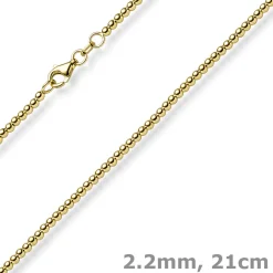 2,2mm Armband Kugelkette aus 585 Gold Gelbgold glatt poliert 21cm