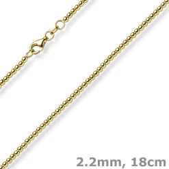 2,2mm Armband Kugelkette aus 585 Gold Gelbgold glatt poliert 18cm