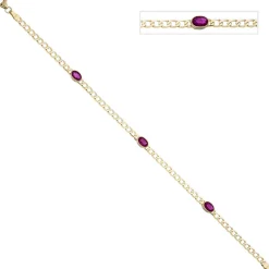 4,6mm Armband mit 3 ovalen Rubinen rot 585 Gold Gelbgold 19,5cm Goldarmband