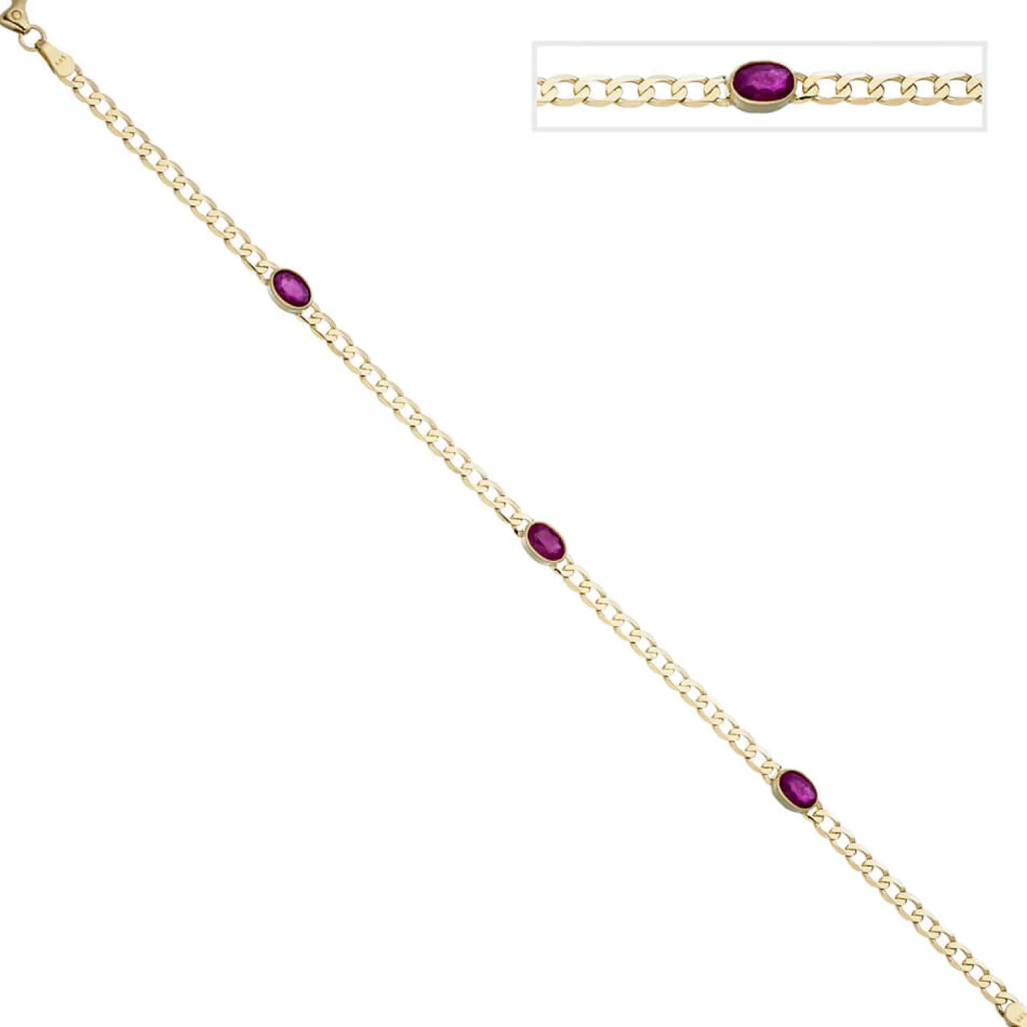 4,6mm Armband mit 3 ovalen Rubinen rot 585 Gold Gelbgold 19,5cm Goldarmband