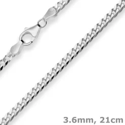 3,6mm Armband Panzerkette Armschmuck aus 925 Silber rhodiniert 21cm