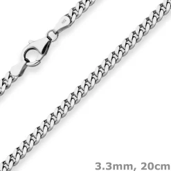 3,3mm Armband Panzerkette Armschmuck aus 925 Silber rhodiniert 20cm