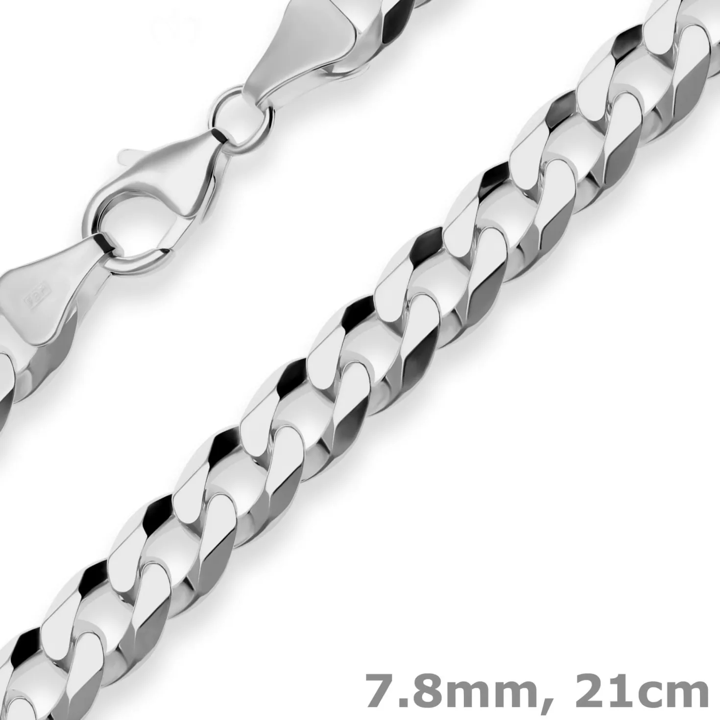 7,8mm Armband Panzerkette Armschmuck aus 925 Silber rhodiniert 21cm