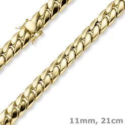 11mm Armband Panzerkette aus 585 Gold Gelbgold hohl mit Kastenschloss 21cm