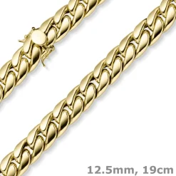 12,5mm Armband Panzerkette aus 585 Gold Gelbgold hohl mit Kastenschloss 19cm